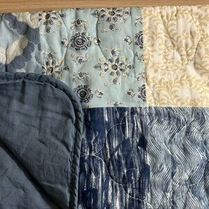 Coastal Living Patchwork Quilted King Size Pillow Sham Blue Cream Cottage NWOT